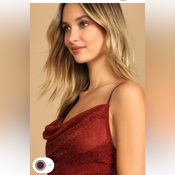 NWT Lulus Next Please Gold and Burgundy Cowl Neck Bodycon Dress - Picture 5 of 15